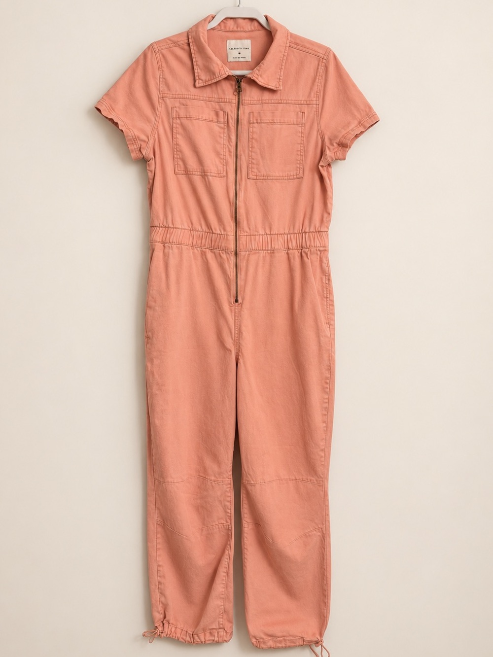 Celebrity Pink XL Dusty Coral Utility Jumpsuit Short Sleeve Zip Front Drawstring